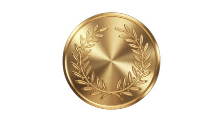Gold Medal with Laurel Wreath achievement shiny isolated on a transparent background