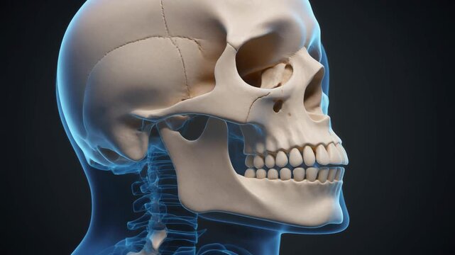 3D Animation of Human Skull Anatomy Rotating in Slow Motion