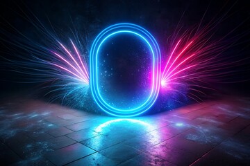 Vibrant neon zero symbol glowing brightly with dynamic pink and blue light trails