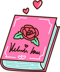 Pink Valentine Book With Rose Illustration