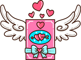 Valentine Cute Love Card with Hearts and Wings