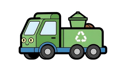 Green Recycling Truck with Smiling Face.