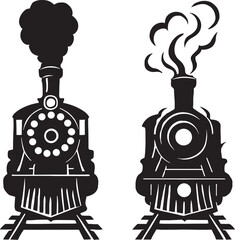 Vintage steam locomotives illustration on transparent background