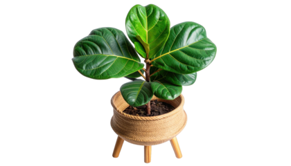 Lush, potted houseplant with large, veined leaves, against a black background
