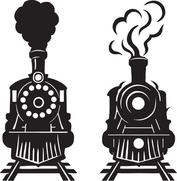 Vintage steam locomotives illustration on transparent background