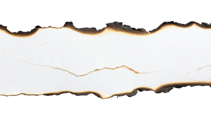 Charred edges of a torn white paper against a black background