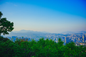 Namsan, Seoul, South Korea, 04 30 2025: The aerial view of Seoul city and Han river, South Korea. 