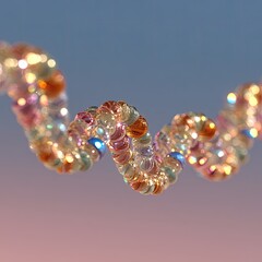 Wavy iridescent bead strand against blurred gradient background
