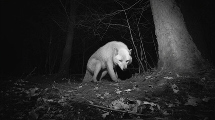 Wolf Captured on Night Vision Camera in Forest