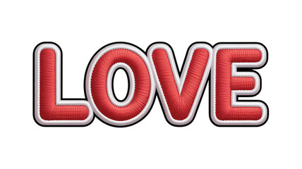 LOVE red embroidered text effect – transparent PNG.