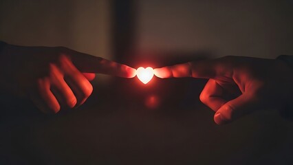 Valentines day romance concept with hands holding a lit candle on a dark background