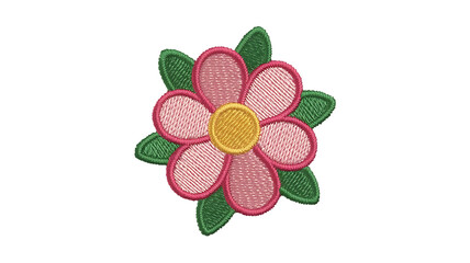 Cute Pink Flower Embroidery Patch, Floral Applique Badge, Kids Decorative Flower Sticker PNG.