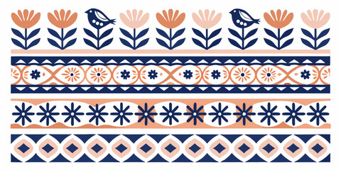 A colorful folk art pattern featuring stylized flowers and geometric shapes © Bivuti