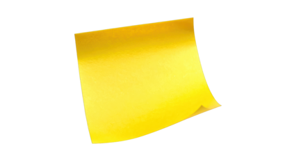A single yellow sticky note, slightly curved, against a stark black background