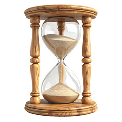 Wooden hourglass with sand flowing through a glass vial, symbol of passing time