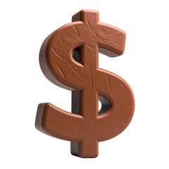 A 3D rendered, brown dollar sign with a textured surface, isolated on a black background