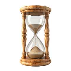 Classic wooden hourglass filled with sand, isolated on a black background, realistic rendering