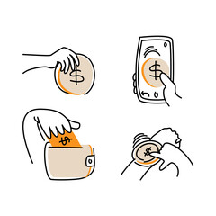 Financial Transactions and Digital Payment Hand Drawn Illustration Gestures