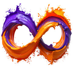 A stylized infinity symbol formed by vibrant streams of purple and orange paint