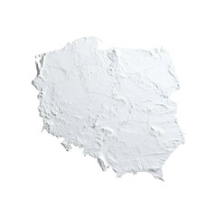 A monochrome, 3D textured relief map of Poland, isolated against a black background