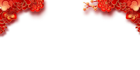 Elegant floral border design featuring vibrant red flowers with golden accents on a transparent background, perfect for adding a touch of luxury and sophistication to your designs