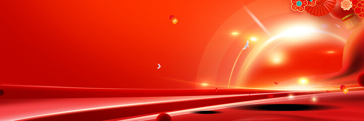 Stunning red background with glowing lights and Chinese lanterns, perfect for festive and celebratory designs