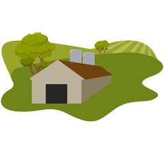 Illustration vectorielle d&rsquo;une ferme avec champs et silos