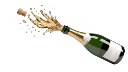 Champagne bottle popping isolated on transparent background