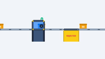 Conveyor belt quality control scanning valid product package vector