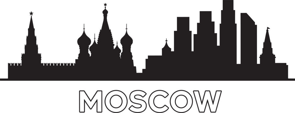 Moscow skyline silhouette vector with kremlin towers and modern city architecture in black color