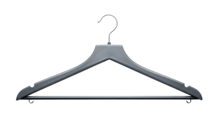 Grey plastic clothes hanger isolated on transparent background