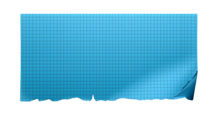 Torn blue graph paper with grid pattern in soft natural lighting for graphic design and stationery mockups