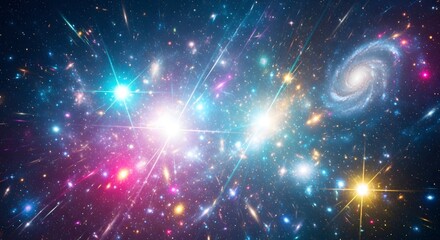 Naklejka premium Deep space galaxy cluster vibrant nebula stars cosmic background universe astronomy science fiction digital art