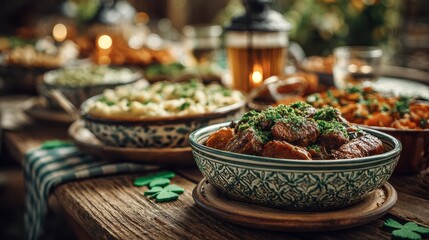 Chicago irish festival potluck table with shamrocks