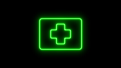 Obraz premium Green neon cross symbol on black background medical
