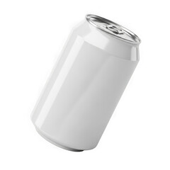 Single, sealed, white metal can on white background isolated on transparent background