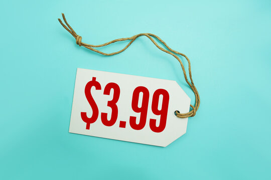 Price tag with "$3.99" is placed on blue background