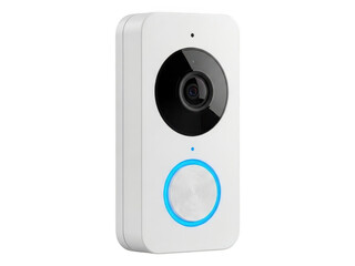 Modern white video doorbell with blue light isolated on transparent background