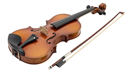 Fototapeta premium Beautiful violin and bow isolated on transparent background for music concept