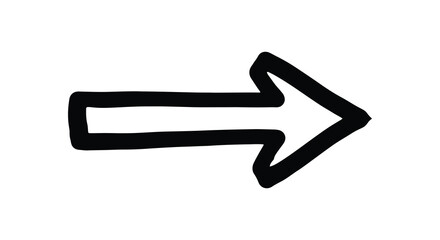 A simple black hand drawn arrow pointing to the right isolated on a plain white background