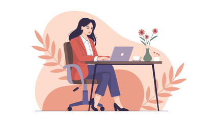 Professional woman working remotely on her laptop at a modern home office desk