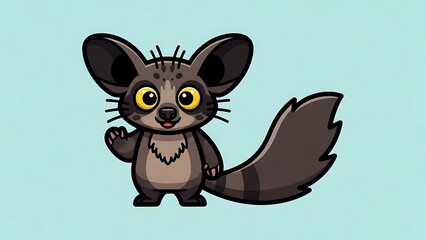 Obraz premium Cartoon Lemur Character Illustration on Light Blue.