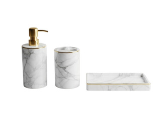 Elegant marble bathroom set isolated on transparent background