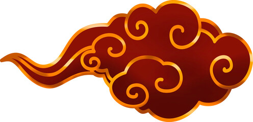 Chinese Decorative Cloud Illustration in Red and Gold