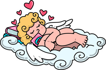 Valentine's Day  Cupid Sleeping on Cloud Cartoon