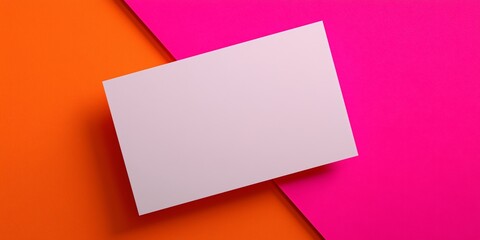 A blank card mockup with a thick, beveled edge resting on a simple, two-toned background: hot pink and bright orange