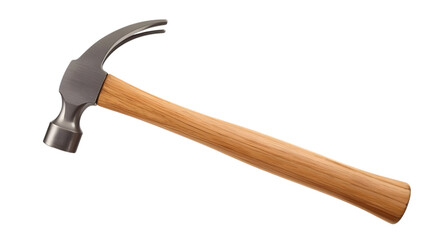 Claw hammer with wooden handle in studio lighting on white background for carpentry and DIY projects