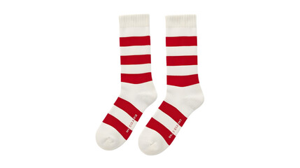 Red and white striped socks in studio shot with soft natural lighting on pure white background for fashion apparel advertising