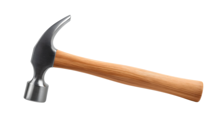 Claw hammer with wooden handle in sharp focus on white background with soft natural lighting for DIY and construction projects