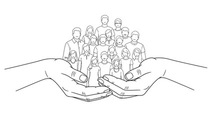Hands holding a diverse group of people illustration.